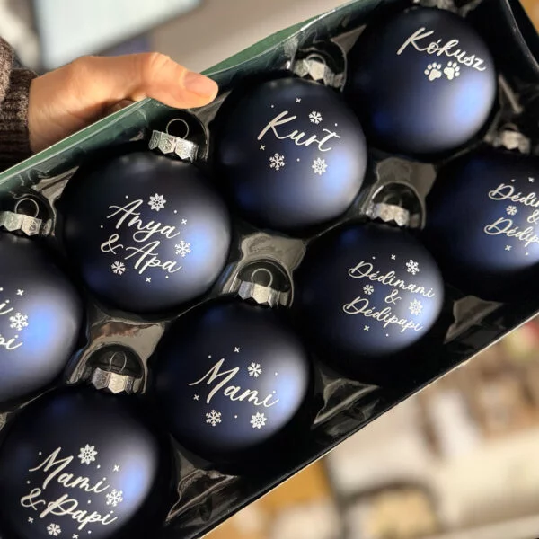 Feliratozható karácsonyi üveggömb - matt sötétkék - 8 cm