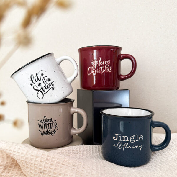 Presszós bögre téli feliratokkal - 170 ml - bézs