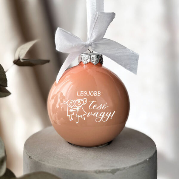 Feliratozható karácsonyi üveggömb - pasztell barack - 8 cm