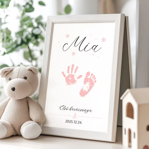 Kézlenyomatos / láblenyomatos első karácsony plakát, nyomdával - fekete