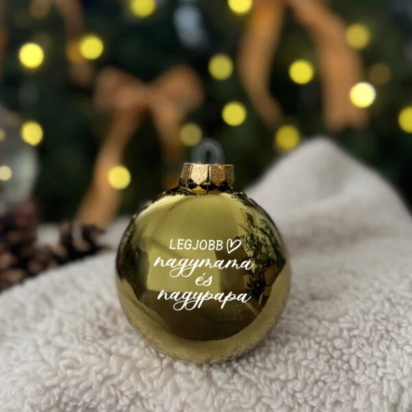 Feliratozható karácsonyi üveggömb - fényes golden green - 8 cm
