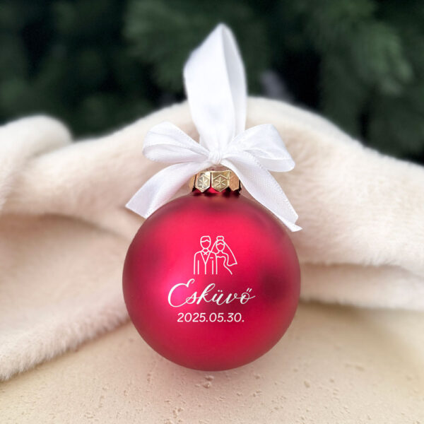 Feliratozható karácsonyi üveggömb - matt málna - 8 cm