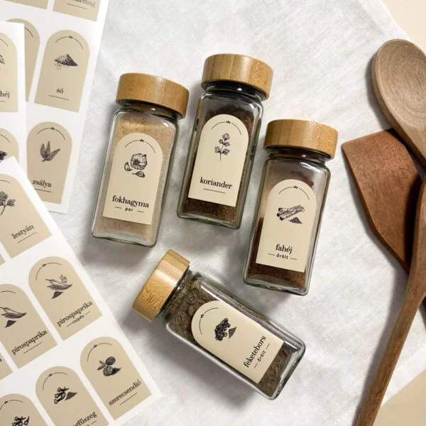 Bézs, boltíves fűszeres matricák rajzokkal - 48 db